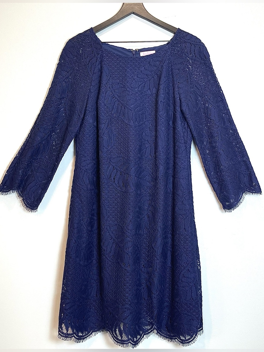 LILLY PULITZER Rylee Shift Dress Navy Blue Palm Leaf Lace Lined Size 12 - Picture 3 of 10